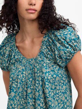 Madewell Scoopneck Puff-Sleeve Top in Floral 4 NWT